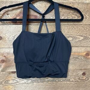 Athleta Mesh Front Sports Bra Racer Back Style Size Small Black